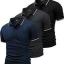 GEEK LIGHTING 3 Pack Mens Polo Shirts Short Sleeve Athletic Polo for Men Casual Moisture Wicking T-Shirts with Pocket (XX-Large, Black Gray Navy)