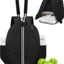 Sucipi Tennis Bag, Quilted Tennis Sling Crossbody Backpack, Water Resistant Tennis Racket Bags for Women Men, Suitable for Pickleball Tennis Badminton (Large with shoe compartment, Black)