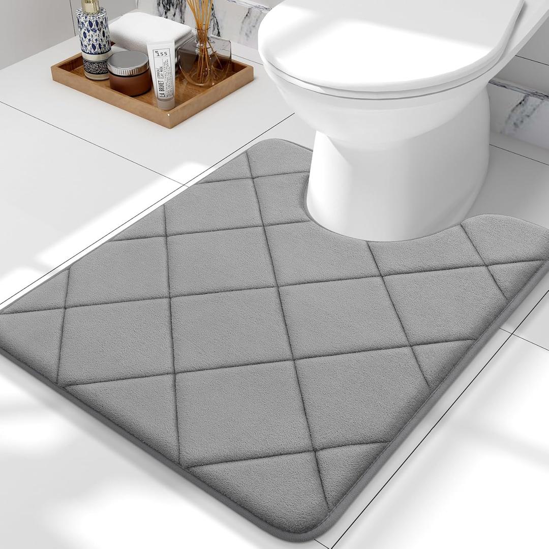 OLANLY Memory Foam Toilet Rugs U-Shaped 24x20, Ultra Soft and Absorbent Bathroom Rugs, Machine Washable Quick Dry, Comfortable Bathroom Contour Bath Mats for Toilet Base, Grey