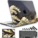 May Chen Case for M4 MacBook Pro 14 inch Case A3112 A3401 Max A3185, M3 A2918 A2992, M2 A2779 M1 A2442, 2024 2023 2022 2021 Release, Plastic Hard Shell with Keyboard Cover, Black Sea Wave