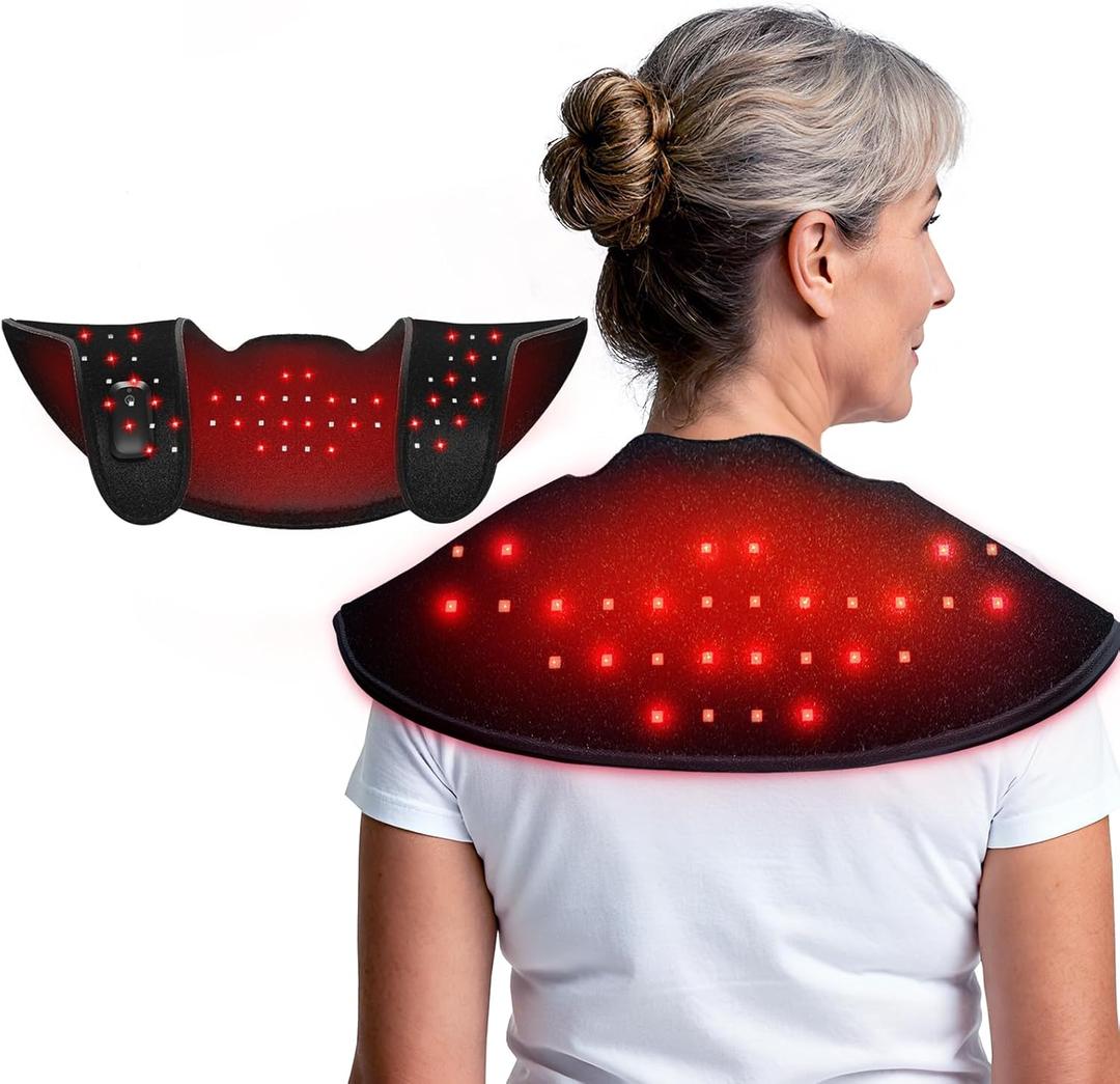 Shoulder & Neck Light Therapy Pad  28 Red 660nm & 28 Near-Infrared 850nm LEDs + Built-in Gentle Heating Wires | for Arthritis & Muscle Soreness Relief | Wireless Design | Auto Shut-Off