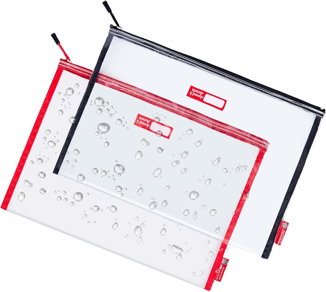Rough Enough Plastic File Folder Clear Document Holder Bag Zipper Pouches Bags for Organizing A4 Paper Letter Office Teacher Art Supplies Storage