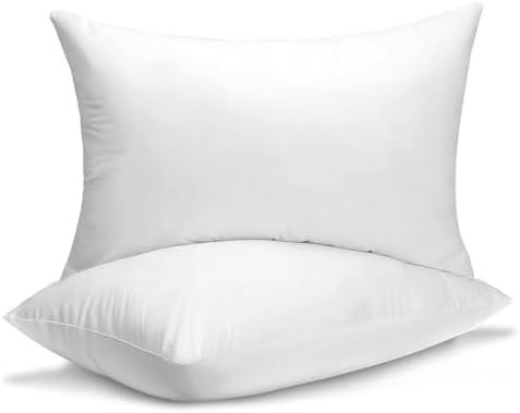 QUBA LINEN Queen Size Bed Pillows - Set of 2, Medium Density, Soft and Supportive for Back, Side, and Stomach Sleepers (Queen (Pack of 2)) (White, Pack of 2)