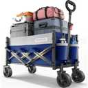 SYNCFUN Collapsible Wagon Cart Foldable 300lbs, Portable Rolling Shopping Carts on Wheels, Folding Sport Beach Wagons All Terrain, Heavy Duty Garden Utility Cart for Groceries Fishing, Blue