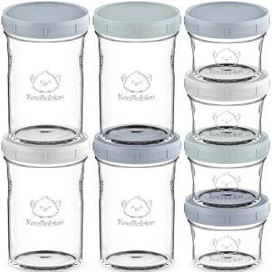 KeaBabies 4pk 8oz & 4pk 4oz Glass Baby Food Containers with Lids - Leak-Proof, Microwavable Small Glass Jars, Baby Purees & Toddler Snack Storage Containers, BPA-Free, Dishwasher & Freezer Safe(Slate)