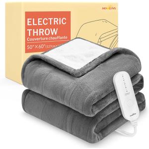 HOMLYNS LuxeHeat Heated Blanket Electric Blanket, Soft Flannel Sherpa Heated Throw, Heating Blanket with 5 Heat Settings, 3 hrs Timer Auto Shut Off (50x60 inches, Grey)