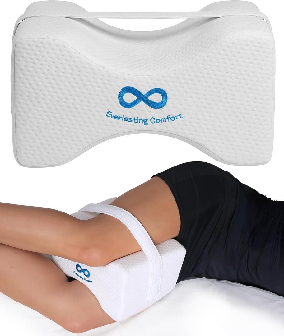 Everlasting Comfort Memory Foam Knee Pillow for Side Sleepers Sciatica Pain Relief Pillow, Removable Strap Support Leg Pillows for Sleeping Alignment, Knees, Back & Hip Cushion