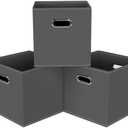 HEAYEEG Black Foldable Storage Cubes Bins, Fabric Storage Box Cubes Organizer Baskets with Dual Handles for Home Organizer,Set of 3,(Gray)