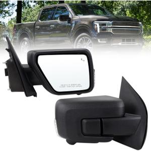 Right Passenger Side Mirror Fits 2021-2025 Ford F150 With Power Folding Heated Blind Spot Turn Signal Puddle Light Temperature Sensor Memory Camera Matte Black Replace#ML3Z17682FF5YGY(18+1Pins)