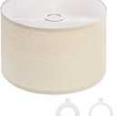 PATIKIL Drum Lamp Shades for Table Lamps 12"x12"x8" Linen Lampshade Easy Assembly Lamp Shade with E27 to E26/E14 Adapters for Floor Lamps Bedside Lamps Pendant Lights, Cream (1.65" Spider)