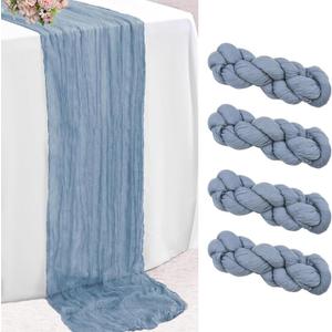 4Pcs Dusty Blue Cheesecloth Table Runner 10FT Blue Table Runner 20 x 120 inch Boho Gauze Table Runner Rustic Sheer Runner for Wedding Bridal Baby Shower Party Birthday Table Decor