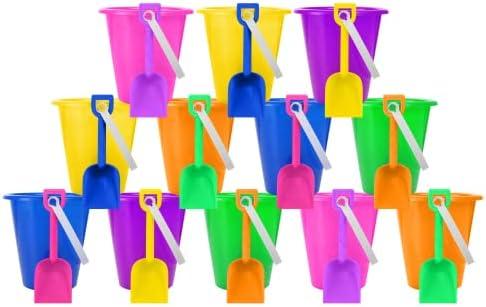 12 Sets 5.5" Sand Buckets and Shovels for Kids Bulk (12 Pack) Small Beach Bucket for Summer Outdoor Sand Toys, Party Favors, Basket Stuffers, End of Year Student Gifts from Teacher