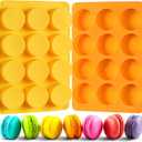 2 Pcs Oreo Chocolate Cookie Silicone Molds, 12-Cavity Round Silicone Mold, Baking Mold for Oreo, Chocolate, Cookie, Candy, Mini Cake, Jelly (Orange + Yellow)