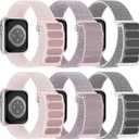 6 Pack Sport Nylon Loop Band Compatible with Apple Watch Band 38mm 40mm 41mm 42mm 44mm 45mm 46mm 49mm for Women Men, Adjustable Breathable Braided Straps for iWatch Series 11/10/9/8/7/6/5/4/3/SE/Ultra (Pink Sand/Pink Sand/Pearl Pink/Pearl Pink/Sea Shell/Sea Shell)