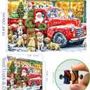 Christmas Puzzle Jigsaw Puzzles for Adults 1000 Pieces Red Truck and Dog, Santa Claus Toy Shop with Letters on Back No Dust for Holiday Party Family Fun Decor, Finished Size 27.5" x 19.7"