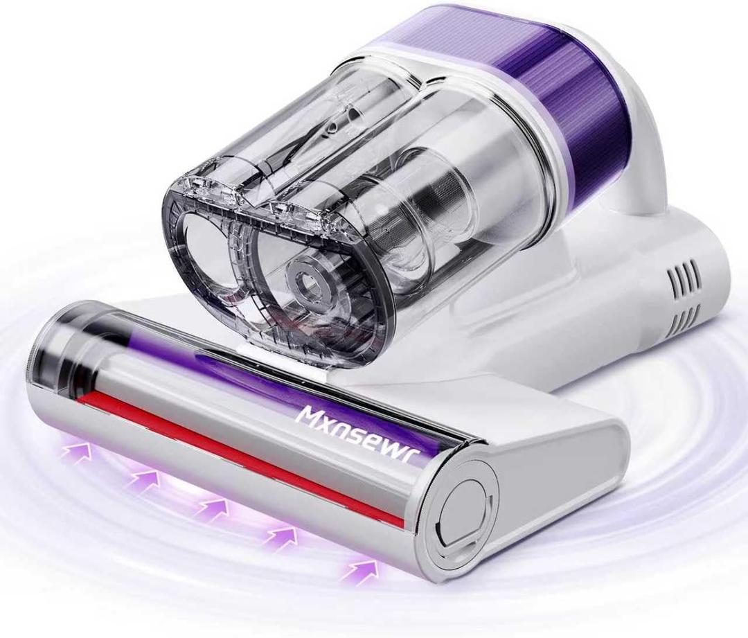 Mattress Vacuum Cleaner, Ultrasonic Bed Vacuum Cleaner with 18Kpa Strong Suction, 150F Heat & 253.7nm UV-C Light, Intelligent Dual Cup, One-Click Dust Removal for Bed, Sofa, Pet Hair, White