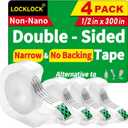 Double Sided Tape, Light Duty Permanent Tape with Dispenser, Narrow Width, Translucent, 4 Pack, 1/2 x 300 inches, Double Stick Tape for Crafts, Arts Projects, Gifts Wrapping, Office School Supplies.