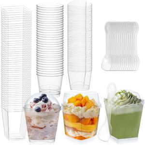 120 Sets Dessert Cups with Lids and Spoons, 5oz 6oz Clear Plastic Parfait Cups for Easter Spring Party Disposable Mini Dessert Containers Serving Fruit Ice Cream and Pudding (360pcs, 3 Style)