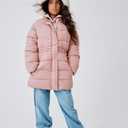 The Children's Place Girls' Water and Wind Resistant Hooded Zip Front Mid Length Puffer Jacket, Faux Fur Lined (Pink, L)