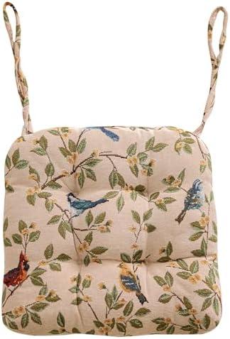 vctops Farmhouse Bird Print Chair Cushions with Ties U-Shaped Soft Comfortable Chair Pads Non Slip Seat Cushions for Indoor Dining Room and Kitchen Chairs (White,16"x16")