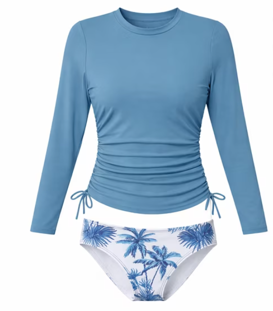 Tiijoy Girls Swimsuit Long Sleeve Rash Guard Bathing Suit Swimwear, 2-Piece, 13-14Y