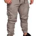 JMIERR Mens Fashion Cargo Pants - Casual Cotton Tapered Stretch Twill Drawstring Athletic Joggers Sweatpants with 6 Pockets (Beige, XL)
