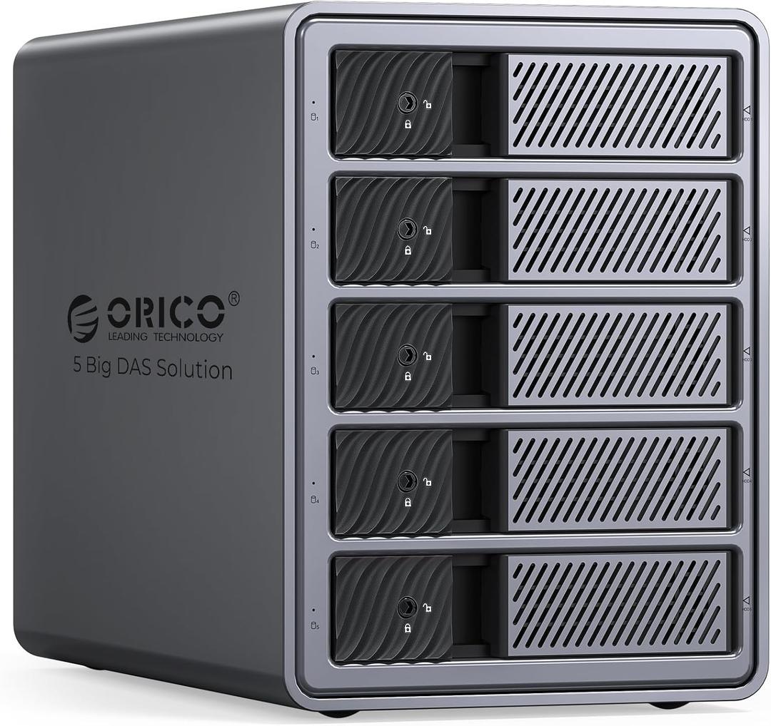 ORICO External 5bay Hard Drive Enclosure Compatible Thunderbolt 3/4 Only, Type C Hub Interface Up to 40Gbps, Support Daisy Chaining Expansion 330TB,Extra DP1.4 Port Support 4k/8k Video Output-9858T3