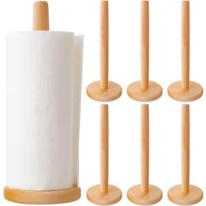 LemonRoad 6 Pcs Wooden Paper Towel Holder Countertop Kitchen Paper Towel Holder Stand with Non Slip Base Bathroom Towels Roll Stand Organizer Standing Papers Roll Holders for Kitchen Living Room