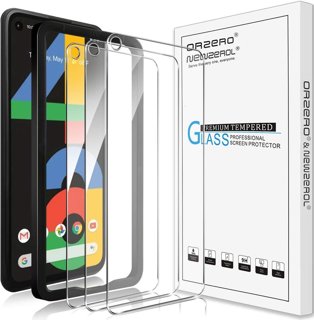 Orzero (3 Pack) Tempered Glass Screen Protector Compatible for Google Pixel 4a Protector De Pantalla with Alignment Frame 9 Hardness HD Anti-Scratch (Not for 4a 5G)