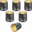 Chandelier Shades Set of 6, Metal Small Lamp Shades Clip on Bulb, 5.1 x 5.1 in Replacement, Mini Cylinder Lampshade, Black Clip on for Pendant Light, Wall Sconces