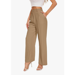 FUNYYZO Women's Wide Leg Pants High Elastic Waisted in The Back Business Work Trousers Long Straight Suit Pants,XL