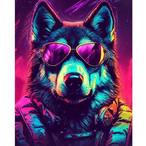 African Wolf Painting Graffiti Animal WearingSunglass Paint by Number Kits 16 x 20 inch Canvas DIY Wildlife Oil Painting for Kids Adults Beginner with Brushes and Acrylic Wolves Art Gift(Frameless)