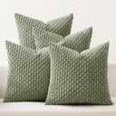 MIULEE Throw Pillow Covers Soft Couch Decorative Set of 4 Boho Striped Cushion Covers Corduroy Pillowcases Farmhouse Home Decor for Couch Bed Sofa Living Room 18x18 Inch Sage Green