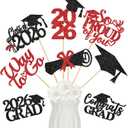2 x LeeSky 24Pcs 2026 Graduation Centerpieces Sticks Red and Black, Class of 2026 Graduation Party Centerpieces Sticks for Tables 2026 Red and Black 2026 Graduation Table Centerpieces Decorations