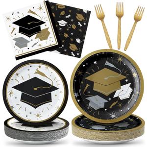 YY 200 Graduation Party Paper Plates Napkins Forks Dinnerware Set Disposable Class of 2026 for Congrats Grad Serve 50