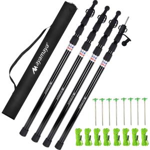 AYAMAYA Tarp Poles - Telescoping Camping Tent Poles Replacement, Upgraded 4-Section Heavy Duty Aluminum Rods with Stakes & Guylines for Tents, Rain Fly, Camping Shelter, Awning Canopy RV Car, Set of 4
