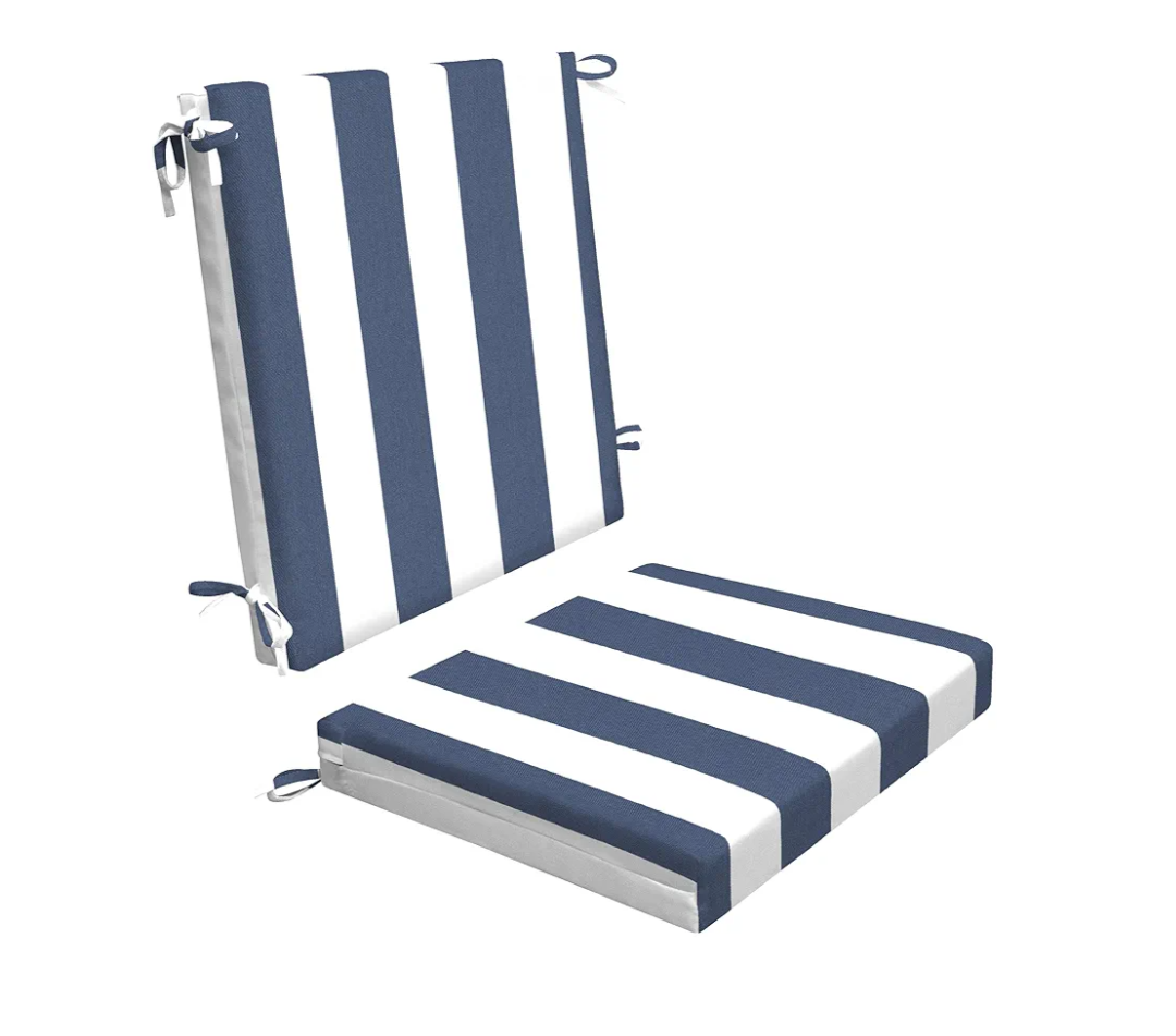 Honeycomb Outdoor Midback, 18.5 x 17, Cabana Stripe Blue & White Chair Cushion for Outdoor Patio Furniture