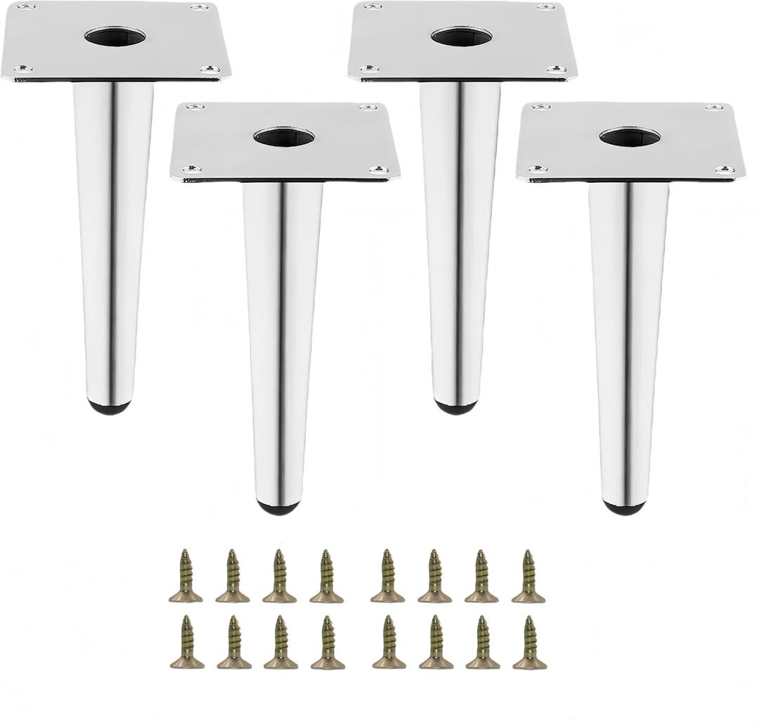 Silver Metal Furniture Legs Heavy Duty Straight Furniture Feet DIY Modern Replacement Legs for Cabinet Sofa Couch Chair-Set of 4 (Silver, 6")