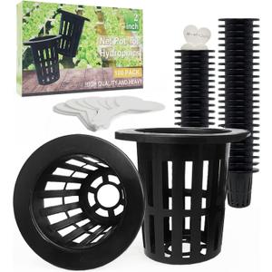 100 Pack 2 inch Net Pots Hydroponics Supplies Cups, Round Wide Lip Design Orchids Aquaponics Garden Slotted Mesh Heavy Duty Net Pot with 20Pcs Plant Labels