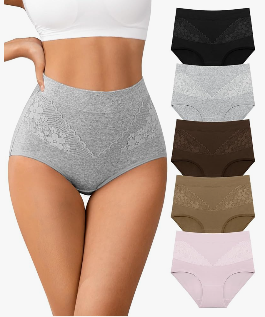 Irocue High Waisted Underwear for Womens Cotton Tagless Soft Ladies Panties Full Coverage Tummy Control Briefs 5 Pack, Large