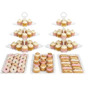 NWK 5 Piece Cake Stand Set with 2 x Large 3-Tier Cupcake Stands, 3 x Appetizer Trays, for Wedding Birthday Baby Shower Tea Party Decorations (White)