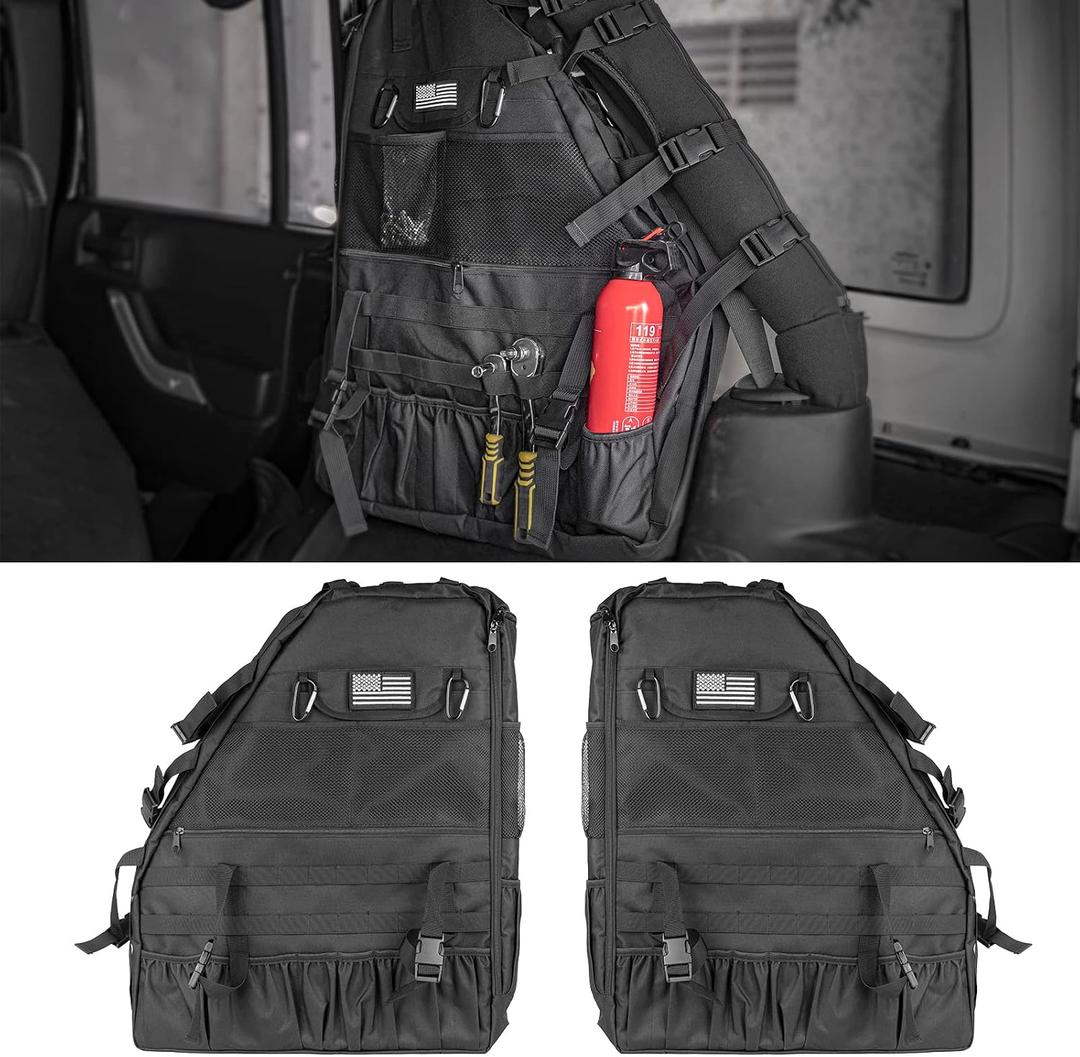 Riasdy Roll Bar Storage Bag Multi-Pockets Tool Kits Cargo Bags for 1997-2024 Jeep Wrangler JK TJ LJ & Unlimited JL 4-Door with Saddlebag Tool Kit Camping Accessories