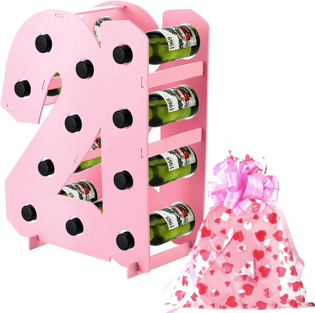 Amyhill 2 Sets Decorations Mini Liquor Bottle Display Shelf, Gifts Pink for Her 21 Mini Wine Bottle Stand Centerpiece Table Decor 21st birthday Party Decorations