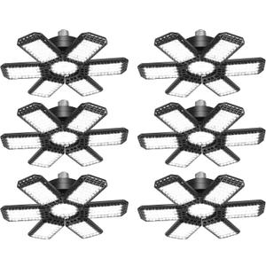 6 Pack LED Garage Light, 200W 20000LM 6500K LED Shop Lights, Garage Lights Ceiling Led with 6+1 Deformable Panels, Screw in E26/E27 Socket Bulb for Warehouse, Workshop, Basement, Barn Lighting