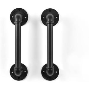 Pipe Barn Door Handle Industrial Rustic Farmhouse Grab Bar Handrail 12 Inch Set of 2(Black)