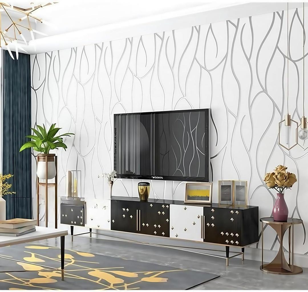 High-End Deerskin Velvet Aluminum Foil Vertical Stripes Peel and Stick Wallpaper Bedroom TV Backdrop Wall 3D Wallpaper (Silver White self-Adhesive Version 9361)