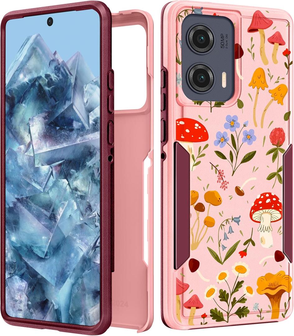2 x for Moto Edge 2024 Case Women - Cute Girls Phone Cover Kawaii Girly Aesthetic Unique Design Mushroom Heavy Duty Protective Shockproof Military Grade for Motorola Moto Edge 2024 Cases