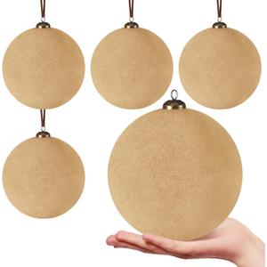 8 Pcs Large Velvet Christmas Balls 6 Inch Christmas Tree Decorations Xmas Ornaments Balls for Family Holiday Wedding Party Xmas Tree Hanging Decoration (Light Khaki)