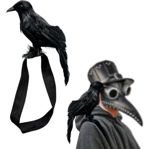 Yinxiang Jie Black Feathered Crow Statue, Shoulder Strap Style Halloween Party Decoration, Outdoor Bird Props for Holiday Decoration, Shoulder Strap Crow