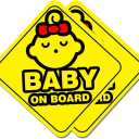 9 x 2-Pack Baby On Board Sign Stickers - Cute & Essential Baby Gift - Bright Yellow, Safety Signs for Car, Truck, Van, Bumper - 5"x5" (Quiet baby-G)